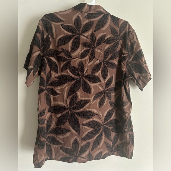 Men’s Shirt Short Sleeve Button Up Brown Leaf Print - Picture 2 of 6